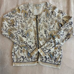 Lucky Brand Women’s Cardigan Sweater Size Medium Button Up Paisley Boho Scroll